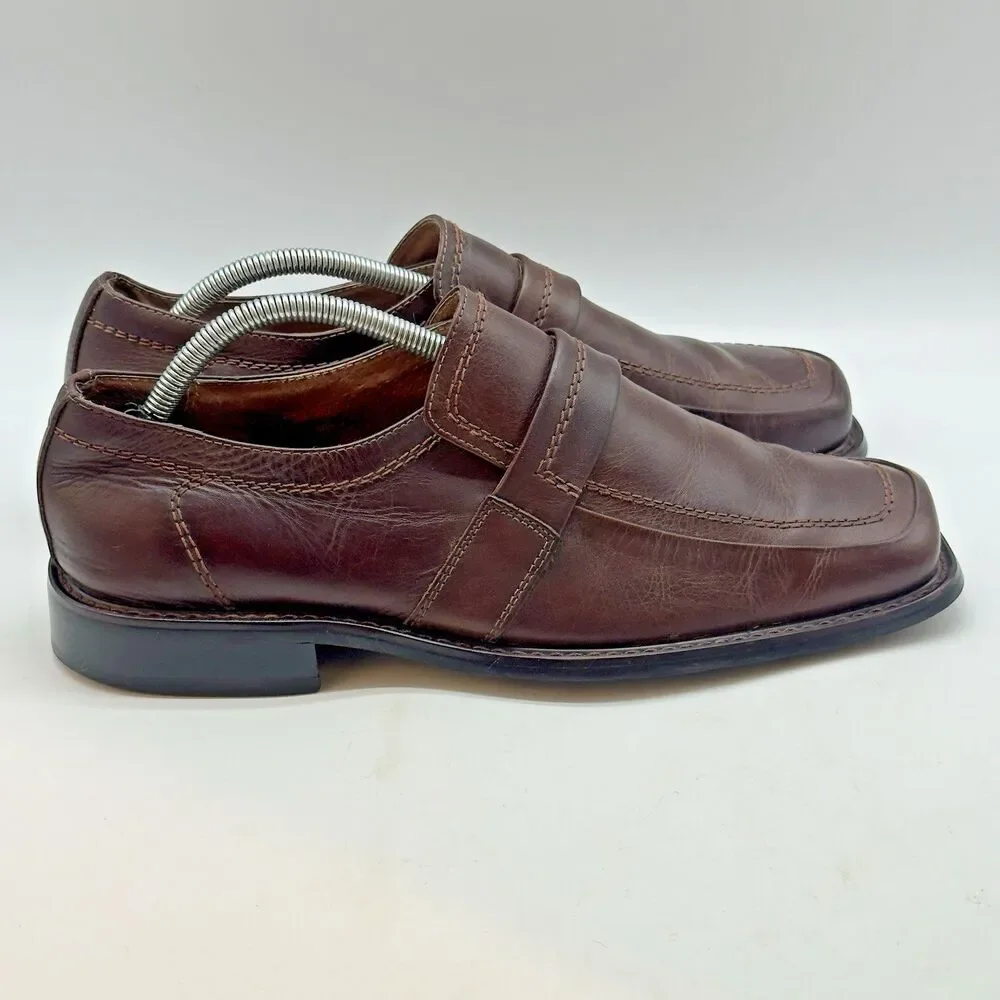 Fratelli Select Quality Leather Loafers Men's 9M Brown Square Toe Dress Shoes